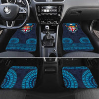 Fiji Coat of Arms Traditional Dashiki Car Mats Tapa Art and Palm Leaves Pattern Dark Navy Color LT03 Set 4pcs Navy - Polynesian Pride