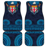 Fiji Coat of Arms Traditional Dashiki Car Mats Tapa Art and Palm Leaves Pattern Dark Navy Color LT03 - Polynesian Pride