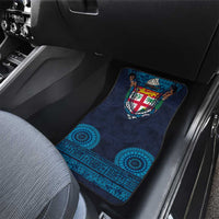 Fiji Coat of Arms Traditional Dashiki Car Mats Tapa Art and Palm Leaves Pattern Dark Navy Color LT03 - Polynesian Pride