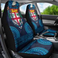 Fiji Coat of Arms Traditional Dashiki Car Seat Cover Tapa Art and Palm Leaves Pattern Dark Navy Color LT03 - Polynesian Pride