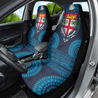 Fiji Coat of Arms Traditional Dashiki Car Seat Cover Tapa Art and Palm Leaves Pattern Dark Navy Color LT03 - Polynesian Pride