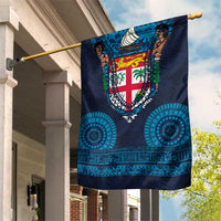 Fiji Coat of Arms Traditional Dashiki Garden Flag Tapa Art and Palm Leaves Pattern Dark Navy Color LT03 House Flag Navy - Polynesian Pride