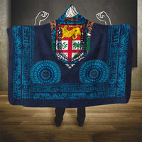 Fiji Coat of Arms Traditional Dashiki Hooded Blanket Tapa Art and Palm Leaves Pattern Dark Navy Color LT03 - Polynesian Pride