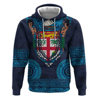 Fiji Coat of Arms Traditional Dashiki Hoodie Tapa Art and Palm Leaves Pattern Dark Navy Color LT03 Pullover Hoodie Navy - Polynesian Pride