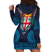 Fiji Coat of Arms Traditional Dashiki Hoodie Dress Tapa Art and Palm Leaves Pattern Dark Navy Color LT03 - Polynesian Pride