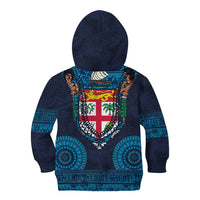 Fiji Coat of Arms Traditional Dashiki Kid Hoodie Tapa Art and Palm Leaves Pattern Dark Navy Color LT03 - Polynesian Pride