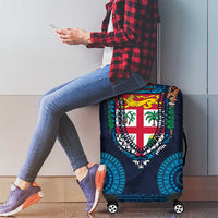Fiji Coat of Arms Traditional Dashiki Luggage Cover Tapa Art and Palm Leaves Pattern Dark Navy Color LT03 - Polynesian Pride