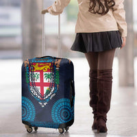 Fiji Coat of Arms Traditional Dashiki Luggage Cover Tapa Art and Palm Leaves Pattern Dark Navy Color LT03 - Polynesian Pride