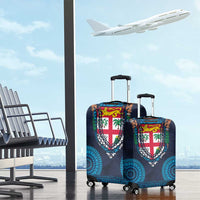 Fiji Coat of Arms Traditional Dashiki Luggage Cover Tapa Art and Palm Leaves Pattern Dark Navy Color LT03 - Polynesian Pride