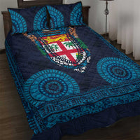 Fiji Coat of Arms Traditional Dashiki Quilt Bed Set Tapa Art and Palm Leaves Pattern Dark Navy Color LT03 Navy - Polynesian Pride