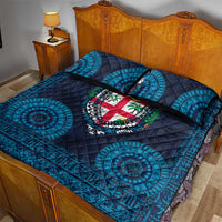Fiji Coat of Arms Traditional Dashiki Quilt Bed Set Tapa Art and Palm Leaves Pattern Dark Navy Color LT03 - Polynesian Pride