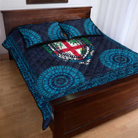 Fiji Coat of Arms Traditional Dashiki Quilt Bed Set Tapa Art and Palm Leaves Pattern Dark Navy Color LT03 - Polynesian Pride