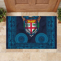Fiji Coat of Arms Traditional Dashiki Rubber Doormat Tapa Art and Palm Leaves Pattern Dark Navy Color LT03 Navy - Polynesian Pride