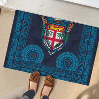 Fiji Coat of Arms Traditional Dashiki Rubber Doormat Tapa Art and Palm Leaves Pattern Dark Navy Color LT03 - Polynesian Pride