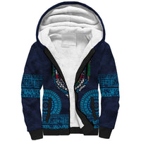 Fiji Coat of Arms Traditional Dashiki Sherpa Hoodie Tapa Art and Palm Leaves Pattern Dark Navy Color LT03 Unisex Navy - Polynesian Pride