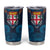 Fiji Coat of Arms Traditional Dashiki Tumbler Cup Tapa Art and Palm Leaves Pattern Dark Navy Color - Polynesian Pride