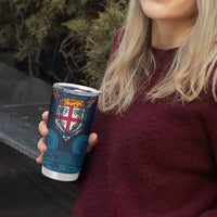 Fiji Coat of Arms Traditional Dashiki Tumbler Cup Tapa Art and Palm Leaves Pattern Dark Navy Color LT03 - Polynesian Pride