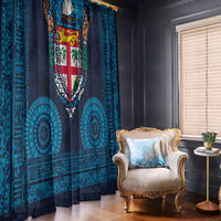 Fiji Coat of Arms Traditional Dashiki Window Curtain Tapa Art and Palm Leaves Pattern Dark Navy Color LT03 - Polynesian Pride
