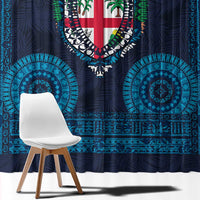 Fiji Coat of Arms Traditional Dashiki Window Curtain Tapa Art and Palm Leaves Pattern Dark Navy Color LT03 - Polynesian Pride
