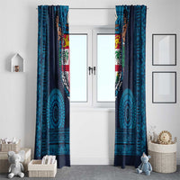 Fiji Coat of Arms Traditional Dashiki Window Curtain Tapa Art and Palm Leaves Pattern Dark Navy Color LT03 - Polynesian Pride