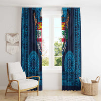 Fiji Coat of Arms Traditional Dashiki Window Curtain Tapa Art and Palm Leaves Pattern Dark Navy Color LT03 - Polynesian Pride