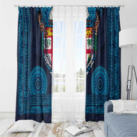 Fiji Coat of Arms Traditional Dashiki Window Curtain Tapa Art and Palm Leaves Pattern Dark Navy Color LT03 - Polynesian Pride
