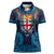 Fiji Coat of Arms Traditional Dashiki Women Polo Shirt Tapa Art and Palm Leaves Pattern Dark Navy Color - Polynesian Pride
