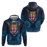 Fiji Coat of Arms Traditional Dashiki Zip Hoodie Tapa Art and Palm Leaves Pattern Dark Navy Color LT03 - Polynesian Pride