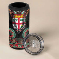 Fiji Coat of Arms Traditional Dashiki 4 in 1 Can Cooler Tumbler Tapa Art and Palm Leaves Pattern Black Color LT03 - Polynesian Pride