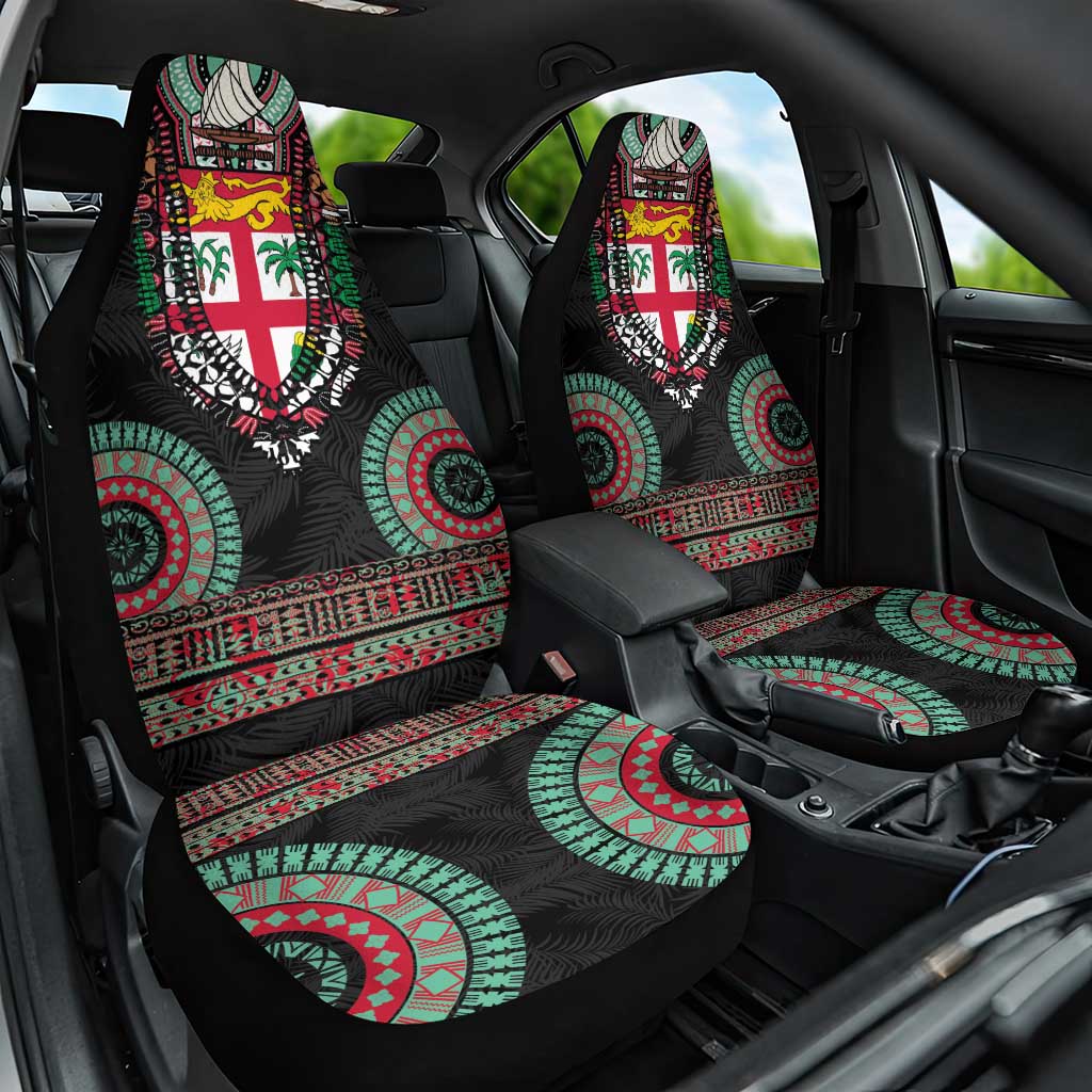 Fiji Coat of Arms Traditional Dashiki Car Seat Cover Tapa Art and Palm Leaves Pattern Black Color LT03 One Size Black - Polynesian Pride