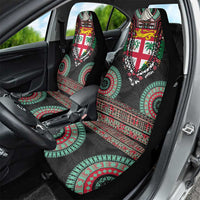 Fiji Coat of Arms Traditional Dashiki Car Seat Cover Tapa Art and Palm Leaves Pattern Black Color LT03 - Polynesian Pride