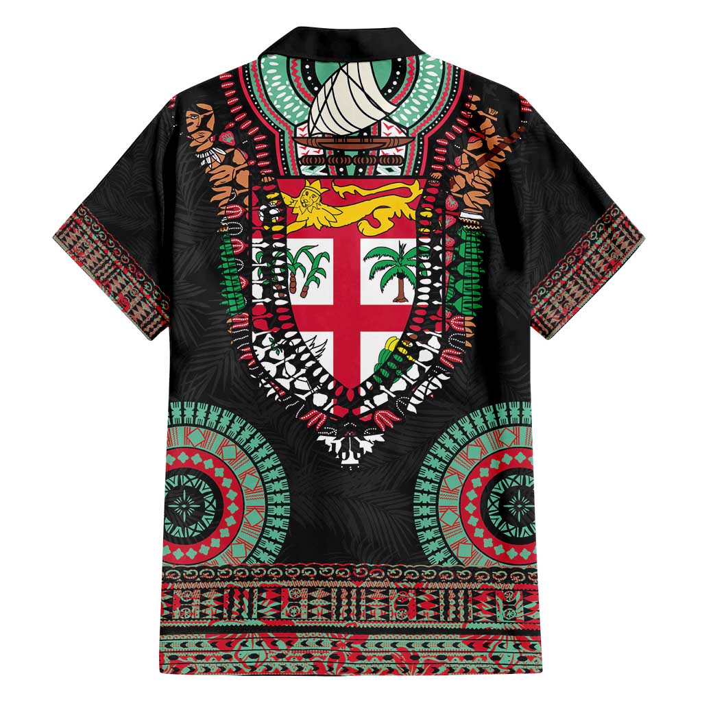 Fiji Coat of Arms Traditional Dashiki Family Matching Off Shoulder Maxi Dress and Hawaiian Shirt Tapa Art and Palm Leaves Pattern Black Color LT03 - Polynesian Pride