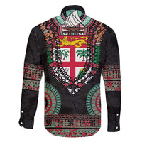 Fiji Coat of Arms Traditional Dashiki Family Matching Puletasi and Hawaiian Shirt Tapa Art and Palm Leaves Pattern Black Color LT03 - Polynesian Pride