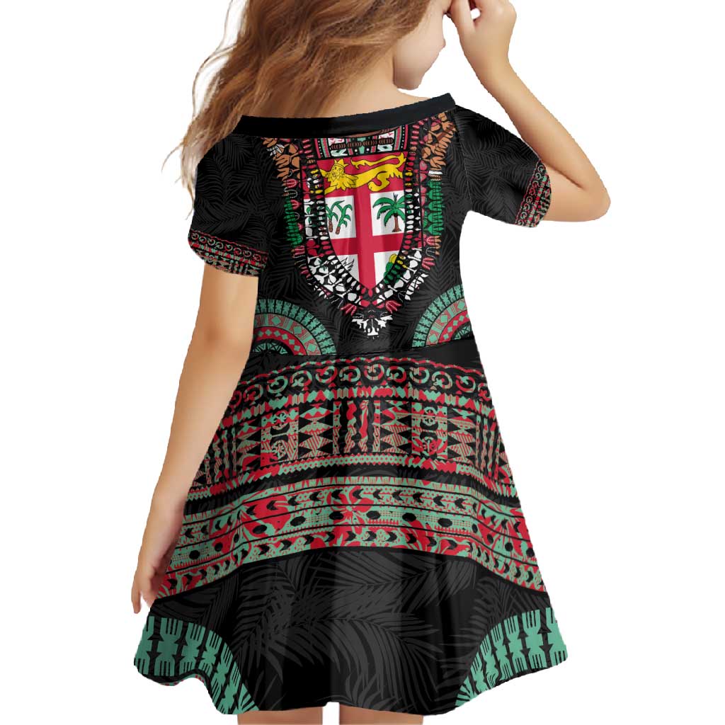 Fiji Coat of Arms Traditional Dashiki Family Matching Tank Maxi Dress and Hawaiian Shirt Tapa Art and Palm Leaves Pattern Black Color LT03 - Polynesian Pride