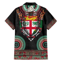 Fiji Coat of Arms Traditional Dashiki Family Matching Tank Maxi Dress and Hawaiian Shirt Tapa Art and Palm Leaves Pattern Black Color LT03 - Polynesian Pride