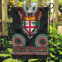 Fiji Coat of Arms Traditional Dashiki Garden Flag Tapa Art and Palm Leaves Pattern Black Color LT03 Garden Flag Black - Polynesian Pride