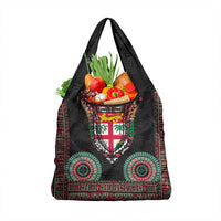Fiji Coat of Arms Traditional Dashiki Grocery Bag Tapa Art and Palm Leaves Pattern Black Color LT03 1-pack One Size Black - Polynesian Pride