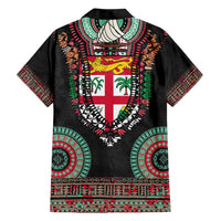 Fiji Coat of Arms Traditional Dashiki Hawaiian Shirt Tapa Art and Palm Leaves Pattern Black Color LT03 - Polynesian Pride