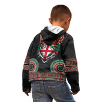 Fiji Coat of Arms Traditional Dashiki Kid Hoodie Tapa Art and Palm Leaves Pattern Black Color LT03 - Polynesian Pride