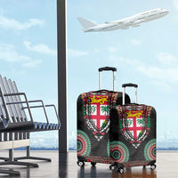 Fiji Coat of Arms Traditional Dashiki Luggage Cover Tapa Art and Palm Leaves Pattern Black Color LT03 - Polynesian Pride