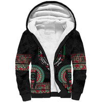 Fiji Coat of Arms Traditional Dashiki Sherpa Hoodie Tapa Art and Palm Leaves Pattern Black Color LT03 Unisex Black - Polynesian Pride