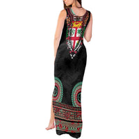 Fiji Coat of Arms Traditional Dashiki Tank Maxi Dress Tapa Art and Palm Leaves Pattern Black Color LT03 - Polynesian Pride
