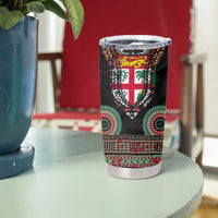 Fiji Coat of Arms Traditional Dashiki Tumbler Cup Tapa Art and Palm Leaves Pattern Black Color LT03 - Polynesian Pride
