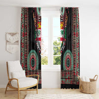 Fiji Coat of Arms Traditional Dashiki Window Curtain Tapa Art and Palm Leaves Pattern Black Color - Polynesian Pride