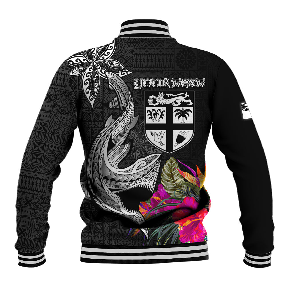 Custom Polynesian Fiji Baseball Jacket Shark and Hibiscus Tapa Pattern Version LT03 - Polynesian Pride