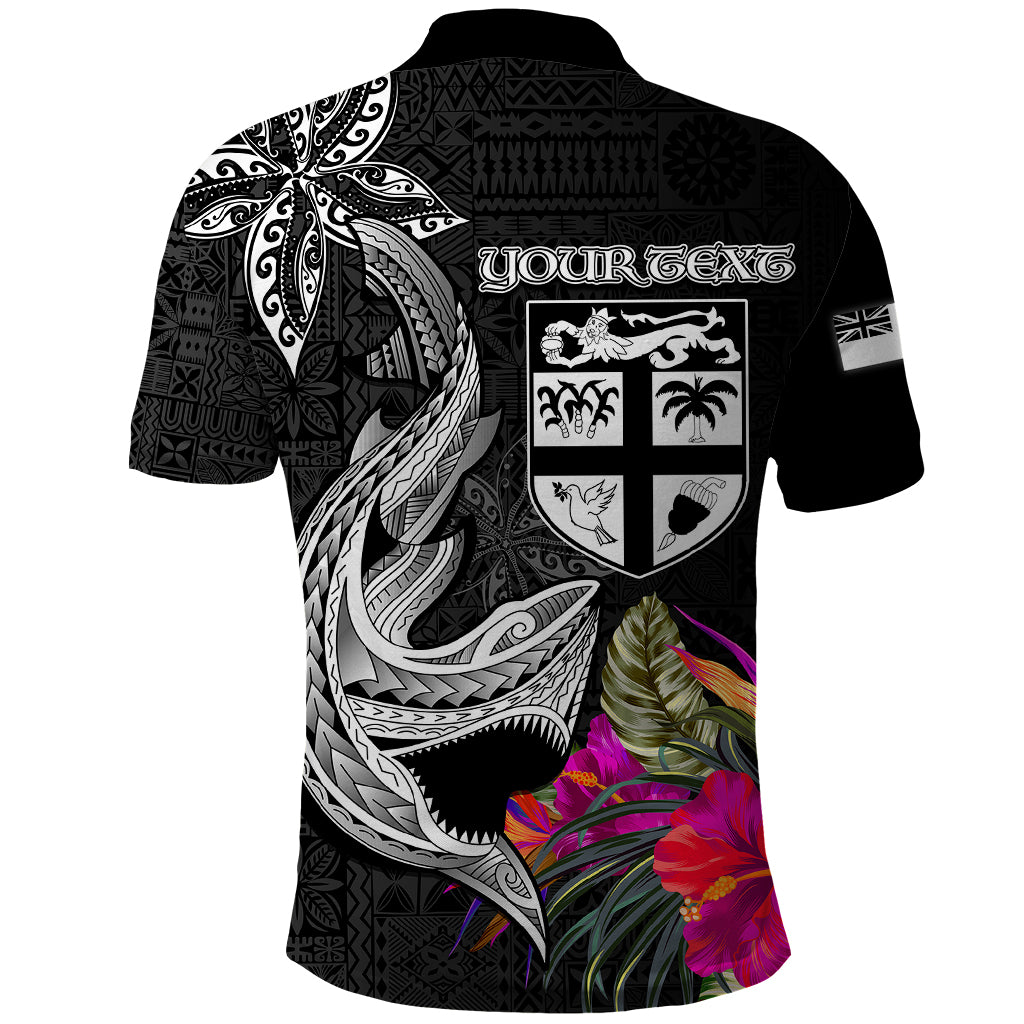 Custom Polynesian Fiji Polo Shirt Shark and Hibiscus Tapa Pattern Version LT03 - Polynesian Pride