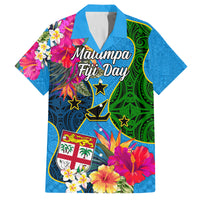 Malampa Fiji Day Family Matching Summer Maxi Dress and Hawaiian Shirt Tropical Plants Mix Polynesian and Tapa Pattern LT03 Dad's Shirt - Short Sleeve Blue - Polynesian Pride