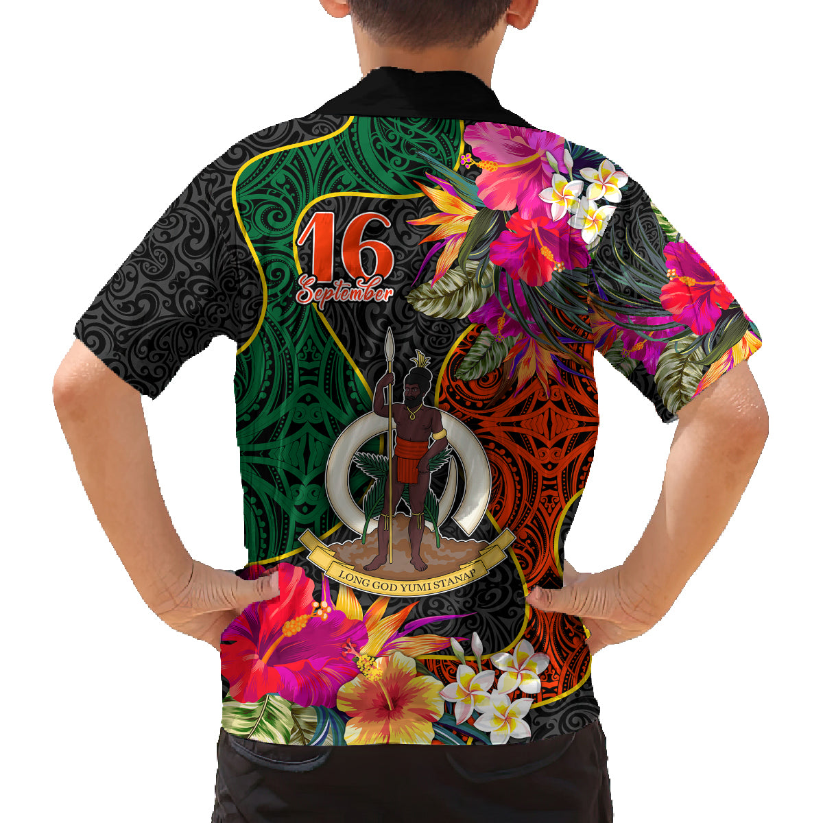 Penama Day Family Matching Off Shoulder Short Dress and Hawaiian Shirt 16th September Polynesian Pattern with Pacific Flower LT03 - Polynesian Pride