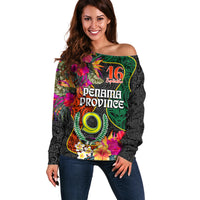 Penama Day Off Shoulder Sweater 16th September Polynesian Pattern with Pacific Flower LT03 Women Black - Polynesian Pride