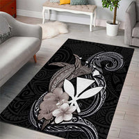Hawaiian Whale and Kanaka Maoli Symbol Area Rug Hibiscus with Hawaii Map and Polynesian Tattoo Grayscale Color LT03 - Polynesian Pride